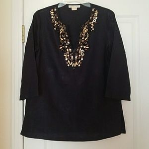 Michael Kors navy linen beaded tunic